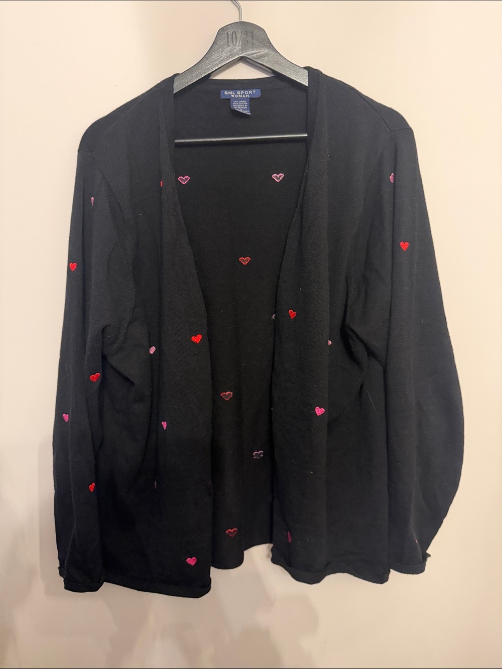 SML Sport Black Cardigan with Red and Pink Heart Embroidery